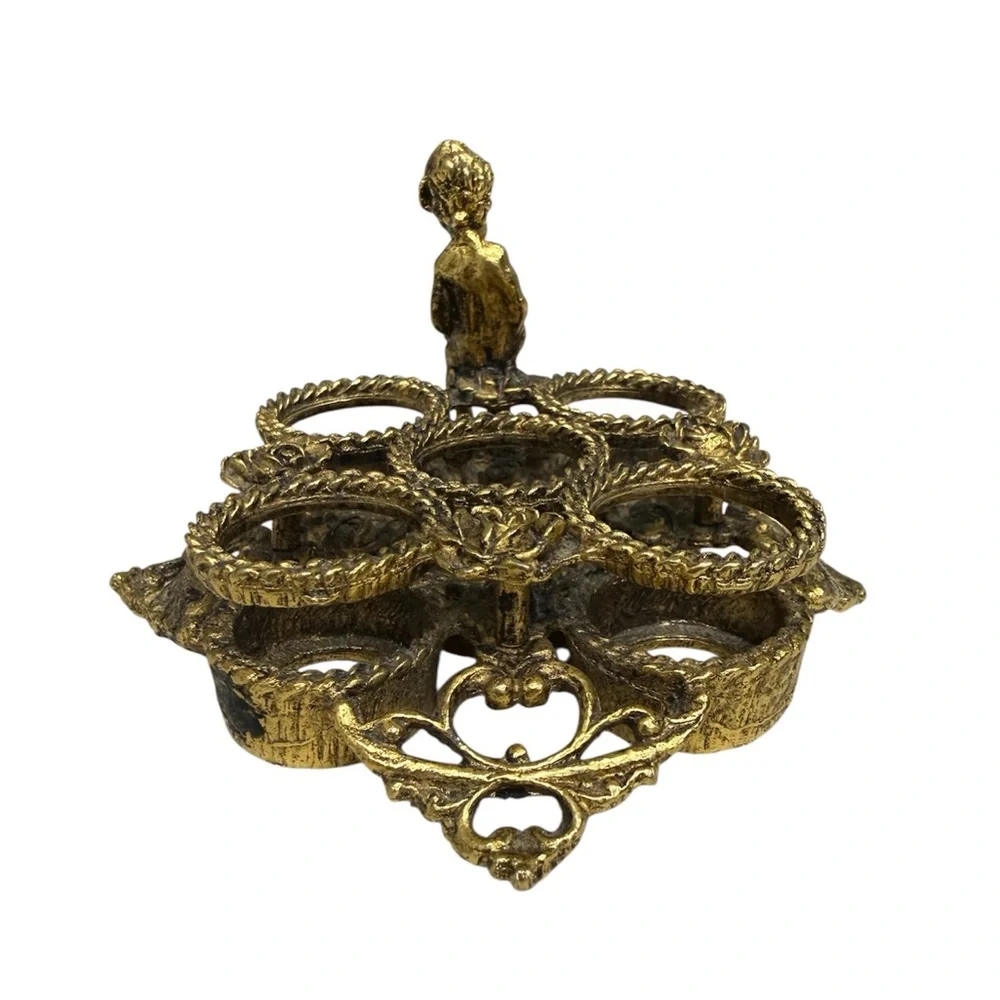 Vintage Hollywood Regency Gold Cherub Lipstick Holder Ornate Brass Tone